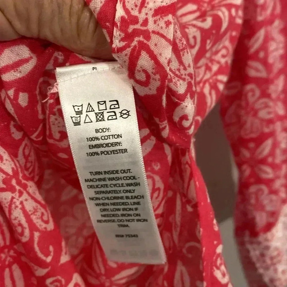 Sigrid Olsen Pink White Lightweight Embroidered 3/4 Sleeve Tunic Small - Picture 4 of 7